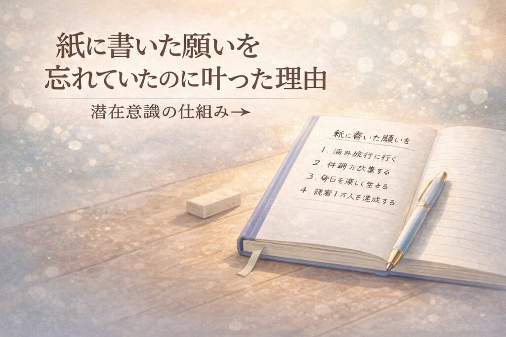 ノートに願い事を書いたというイラストです。