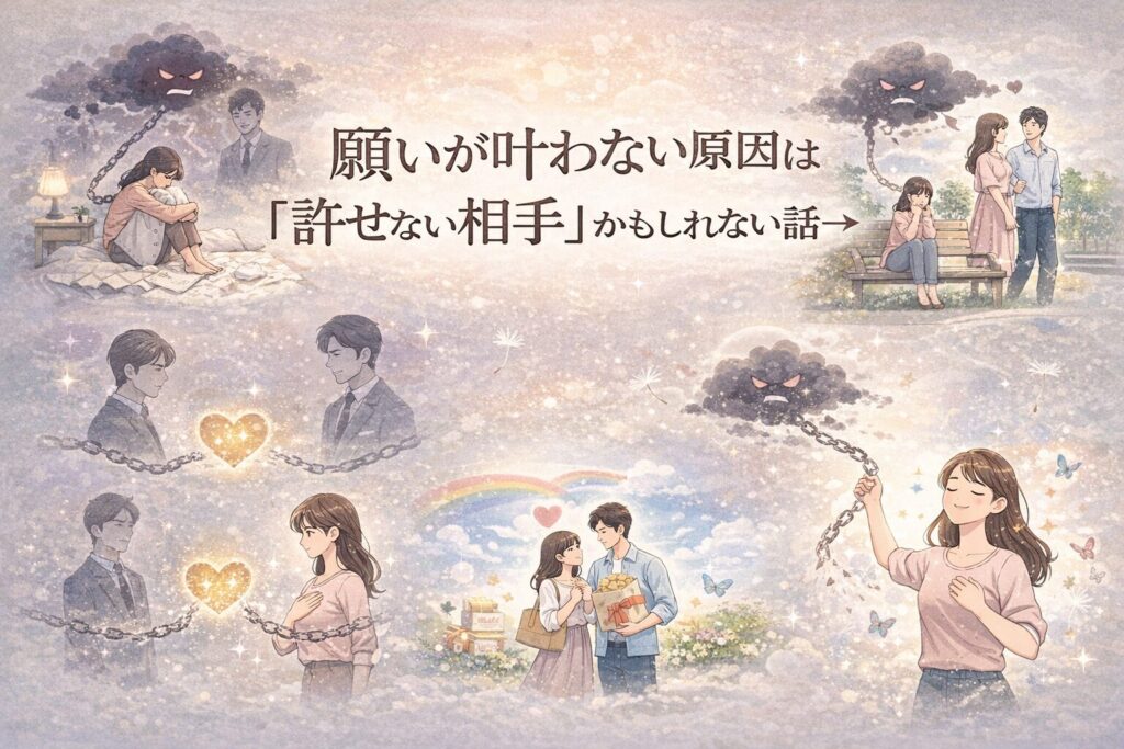 許せない相手の影響で願いが叶わないというイラスト