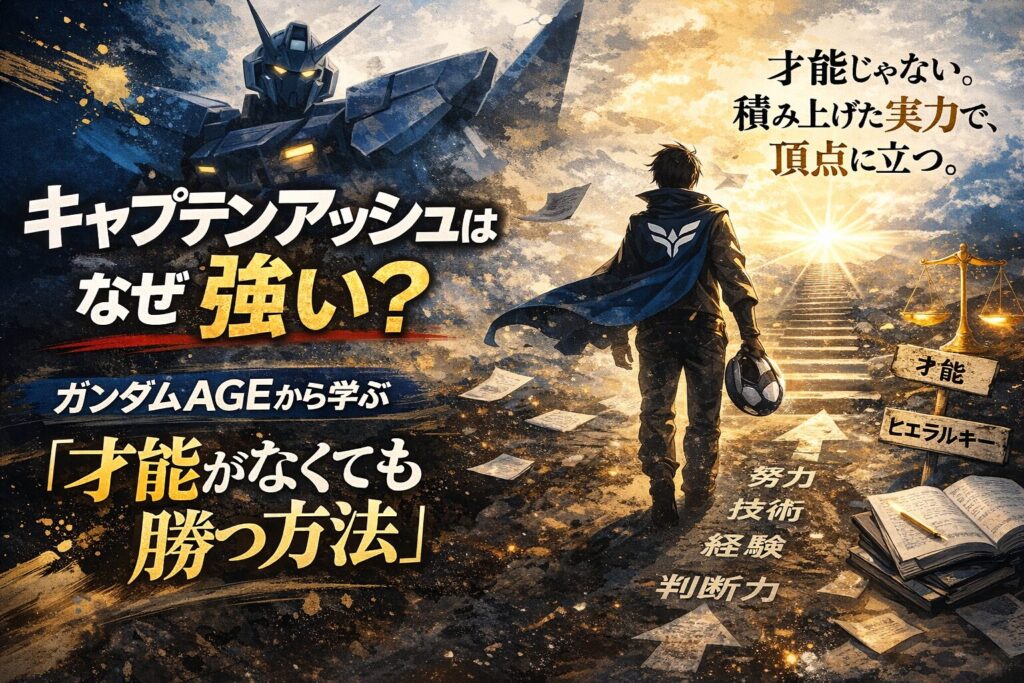日本を代表する、ロボットアニメシリーズから学ぶ、天から与えられた特殊な才能やIQが無くても、現実社会のヒエラルキーの下層から上位に這い上がることは十分に可能であるということをイメージしたイラストです。